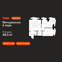 Планировка двухкомнатной(квартира) площадью 48.5 квадратных метров в “ЖК Мичуринский Парк”