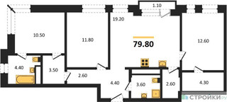 Планировка трехкомнатной(квартира) площадью 84.6 квадратных метров в “ЖК Новая Щербинка”
