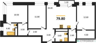 Планировка трехкомнатной(квартира) площадью 84.6 квадратных метров в ЖК “ЖК Новая Щербинка”