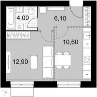 Планировка однокомнатной(квартира) площадью 33.6 квадратных метров в “Апрелевка Клаб”