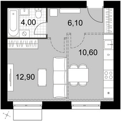 Планировка однокомнатной(квартира) площадью 33.6 квадратных метров в ЖК “Апрелевка Клаб”