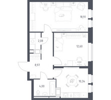 Планировка двухкомнатной(квартира) площадью 56.9 квадратных метров в “ЖК Большое Путилково”