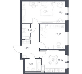 Планировка двухкомнатной(квартира) площадью 56.9 квадратных метров в ЖК “ЖК Большое Путилково”