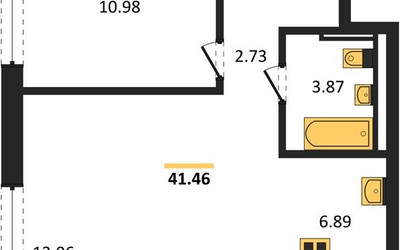 Планировка однокомнатной(квартира) площадью 41.46 квадратных метров в ЖК “ЖК Квартал Западный”