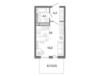 Планировка студии(квартира) площадью 30.3 квадратных метров в ЖК “ЖК G3 Театральный”