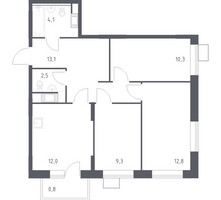 Планировка трехкомнатной(квартира) площадью 64.9 квадратных метров в “ЖК Цветочные Поляны”