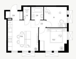 Планировка двухкомнатной(квартира) площадью 47.7 квадратных метров в “ЖК Саларьево парк”