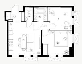 Планировка двухкомнатной(квартира) площадью 47.7 квадратных метров в ЖК “ЖК Саларьево парк”