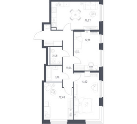 Планировка трехкомнатной(квартира) площадью 72.1 квадратных метров в ЖК “ЖК Квартал Строгино”