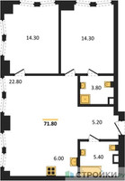 Планировка двухкомнатной(квартира) площадью 71.8 квадратных метров в “ЖК Мангазея на Тульской”