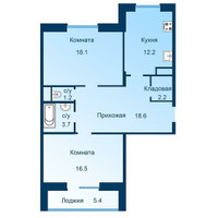 Планировка двухкомнатной(квартира) площадью 75.3 квадратных метров в “ЖК Эдельвейс (Первомайское)”