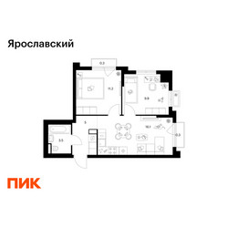 Планировка двухкомнатной(квартира) площадью 46.3 квадратных метров в ЖК “ЖК Ярославский”