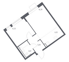 Планировка однокомнатной(квартира) площадью 43.63 квадратных метров в “ЖК Молжаниново”