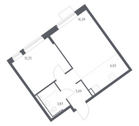 Планировка однокомнатной(квартира) площадью 43.63 квадратных метров в ЖК “ЖК Молжаниново”