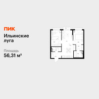 Планировка двухкомнатной(квартира) площадью 56.31 квадратных метров в “ЖК Ильинские луга”