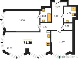 Планировка двухкомнатной(квартира) площадью 71.2 квадратных метров в “Акценты”