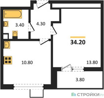 Планировка однокомнатной(квартира) площадью 34.2 квадратных метров в “ЖК 1-й Донской (Первый Донской)”