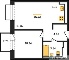 Планировка однокомнатной(квартира) площадью 36.52 квадратных метров в “ЖК Рублевский Квартал”