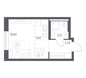 Планировка студии(квартира) площадью 23.77 квадратных метров в ЖК “ЖК Квартал Авиаторов”