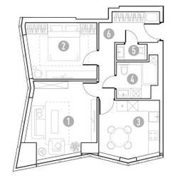 Планировка двухкомнатной(квартира) площадью 53.13 квадратных метров в ЖК “УНО Горбунова”