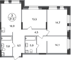 Планировка трехкомнатной(квартира) площадью 81.9 квадратных метров в “ЖК Первый Московский”