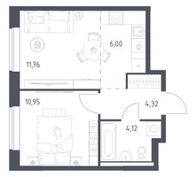 Планировка однокомнатной(квартира) площадью 37.15 квадратных метров в “ЖК Новое Видное”