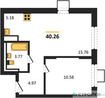 Планировка однокомнатной(квартира) площадью 40.26 квадратных метров в “ЖК Томилино Парк”