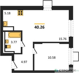 Планировка однокомнатной(квартира) площадью 40.26 квадратных метров в ЖК “ЖК Томилино Парк”