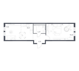 Планировка однокомнатной(квартира) площадью 48.23 квадратных метров в ЖК “ЖК Пригород Лесное”