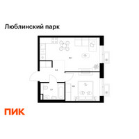Планировка однокомнатной(квартира) площадью 37.3 квадратных метров в “ЖК Люблинский парк”