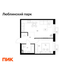 Планировка однокомнатной(квартира) площадью 37.3 квадратных метров в ЖК “ЖК Люблинский парк”