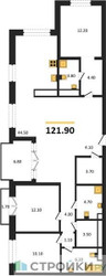 Планировка трехкомнатной(квартира) площадью 121.9 квадратных метров в ЖК “ЖК МОНС”