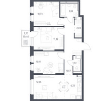 Планировка трехкомнатной(квартира) площадью 70.14 квадратных метров в “ЖК Большое Путилково”