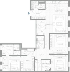 Планировка трехкомнатной(квартира) площадью 177.3 квадратных метров в ЖК “ЖК Николь”