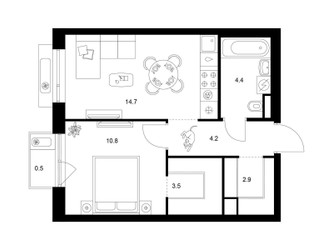 Планировка однокомнатной(квартира) площадью 41 квадратных метров в ЖК “ЖК Лосиноостровский парк”