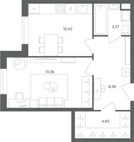Планировка однокомнатной(квартира) площадью 40.1 квадратных метров в “ЖК Равновесие”