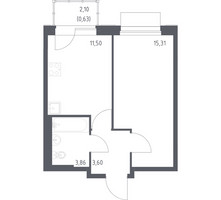 Планировка однокомнатной(квартира) площадью 34.9 квадратных метров в “ЖК Новое Внуково”