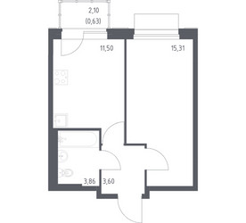 Планировка однокомнатной(квартира) площадью 34.9 квадратных метров в ЖК “ЖК Новое Внуково”