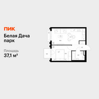 Планировка однокомнатной(квартира) площадью 37.1 квадратных метров в “ЖК Белая Дача парк”