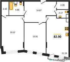 Планировка двухкомнатной(квартира) площадью 82.9 квадратных метров в “ЖК Эльйон”