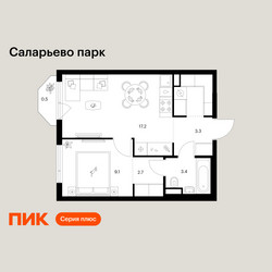 Планировка однокомнатной(квартира) площадью 39.6 квадратных метров в ЖК “ЖК Саларьево парк”
