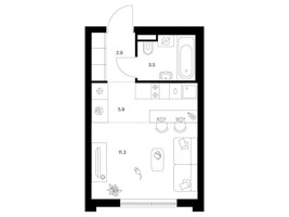 Планировка студии(квартира) площадью 23.6 квадратных метров в “ЖК Ильинские луга”