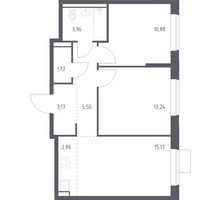Планировка двухкомнатной(квартира) площадью 56.51 квадратных метров в “ЖК Молжаниново”