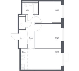 Планировка двухкомнатной(квартира) площадью 56.51 квадратных метров в ЖК “ЖК Молжаниново”