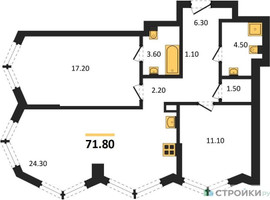 Планировка двухкомнатной(квартира) площадью 71.8 квадратных метров в “Акценты”