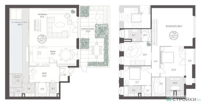 Планировка трехкомнатной(квартира) площадью 300.1 квадратных метров в ЖК “ЖК Тессинский, 1”
