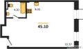 Планировка студии(квартира) площадью 45.1 квадратных метров в “ЖК Резиденции Архитекторов”