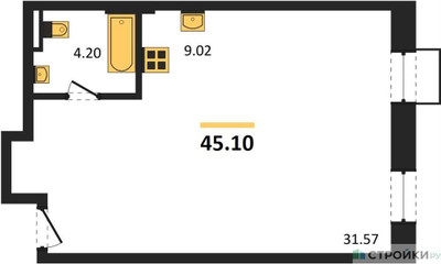 Планировка студии(квартира) площадью 45.1 квадратных метров в ЖК “ЖК Резиденции Архитекторов”