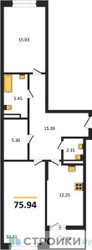 Планировка двухкомнатной(квартира) площадью 75.94 квадратных метров в ЖК “ЖК Riga Hills (Рига Хиллс)”