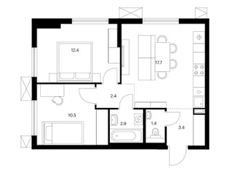Планировка двухкомнатной(квартира) площадью 50.7 квадратных метров в ЖК “ЖК Никольские луга”